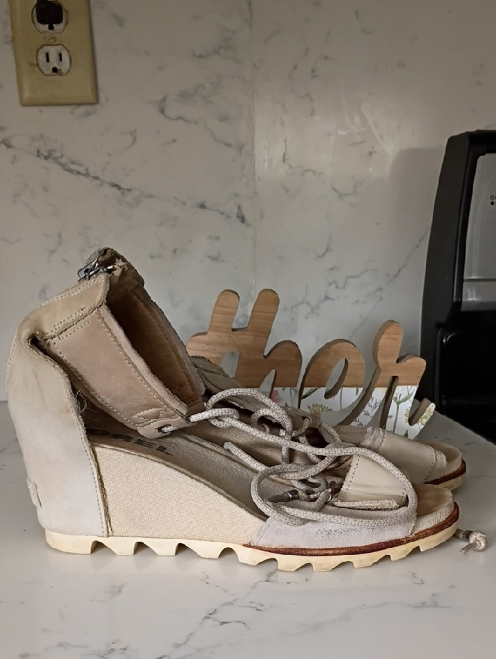 Sorel Neutral Lace-Up Suede Wedge Sandals